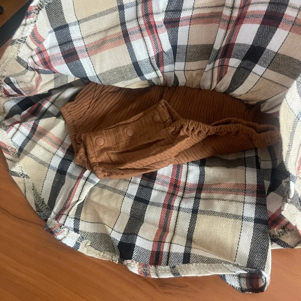 Baby Girls Rust Brown‎ Ribbed Top and Plaid Skirt Set 3-Piece Outfit 6-9 Months